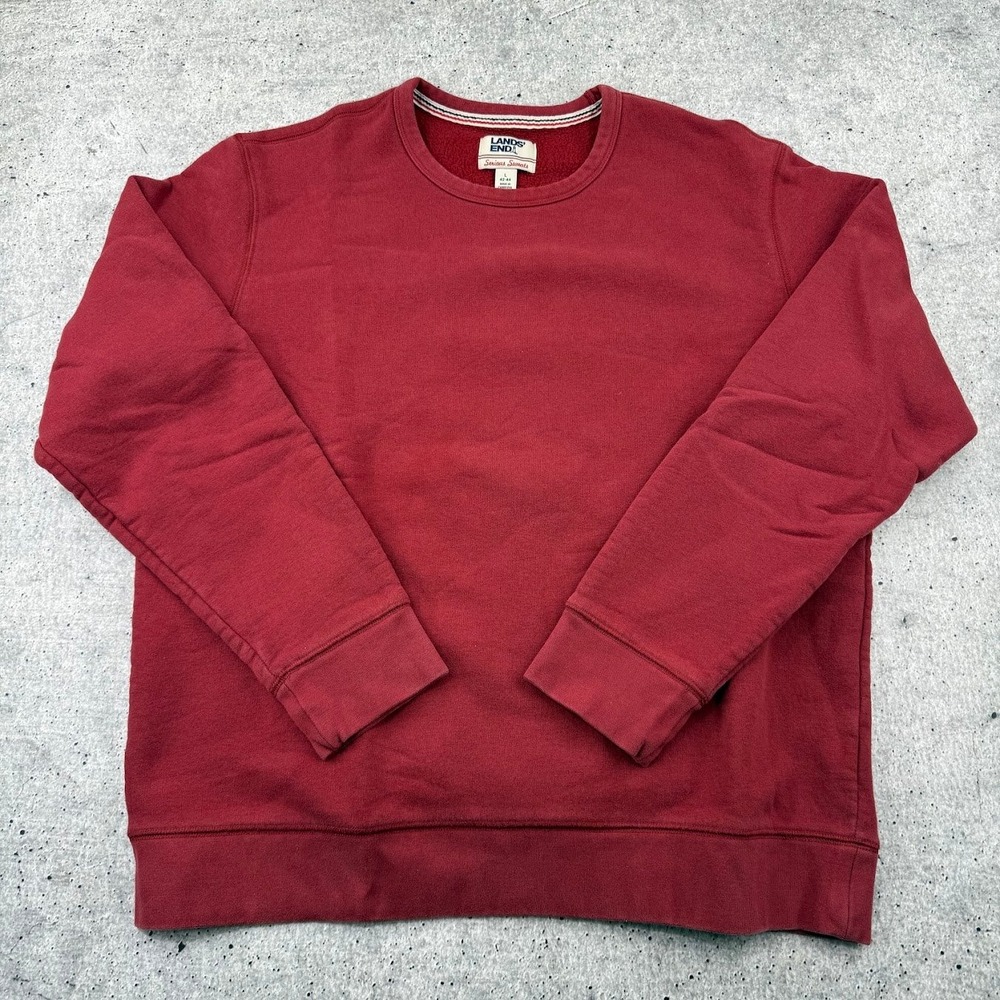 Vintage Y2K Lands End Serious Sweats Sweatshirt Red Mens Large Cotton Fleece